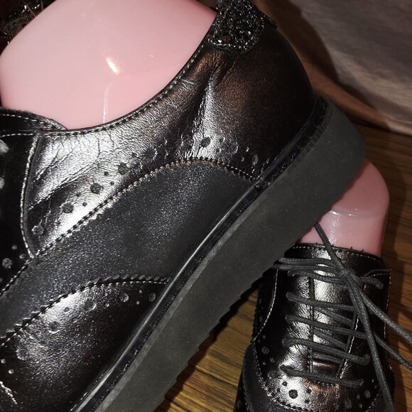 GEOX RESPIRA THYMAR Sz 7 NWT! Metallic Black Italian Patent Leather Oxford Shoes - Picture 5 of 12